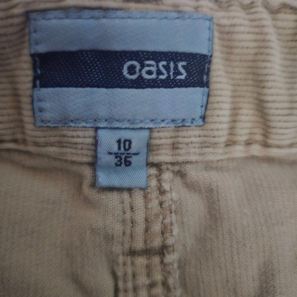 OASIS Tan Corduroy Cord Ribbed 5-Pocket Button Zip Fly A-Line Mini Skirt Size 10 - Picture 4 of 10